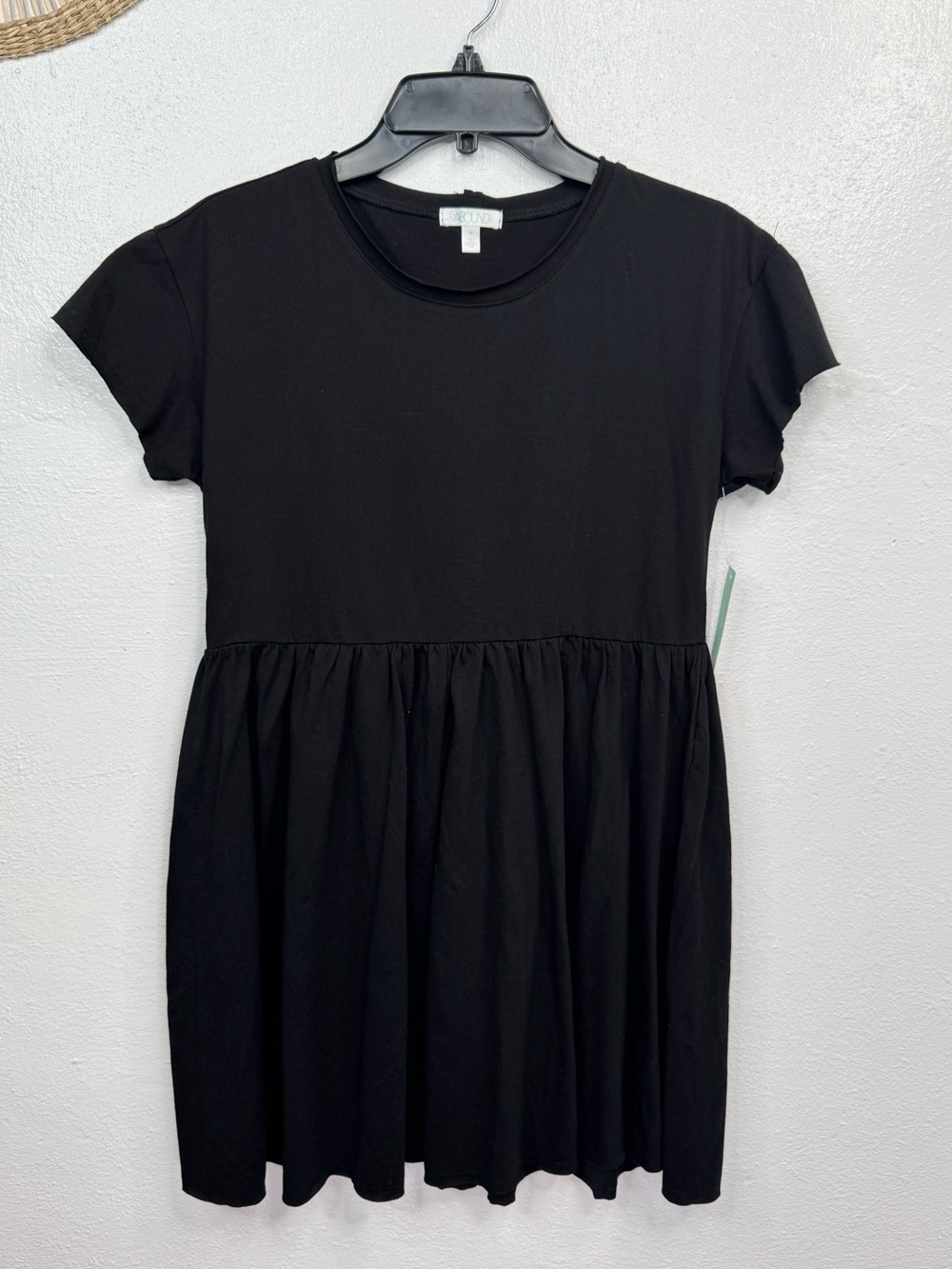Abound Dress Womens M Black Babydoll Smock Mini Short Sleeve Crew Neck